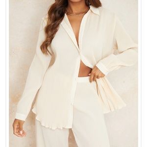 cream plisse button front oversized shirt Prettylittlething